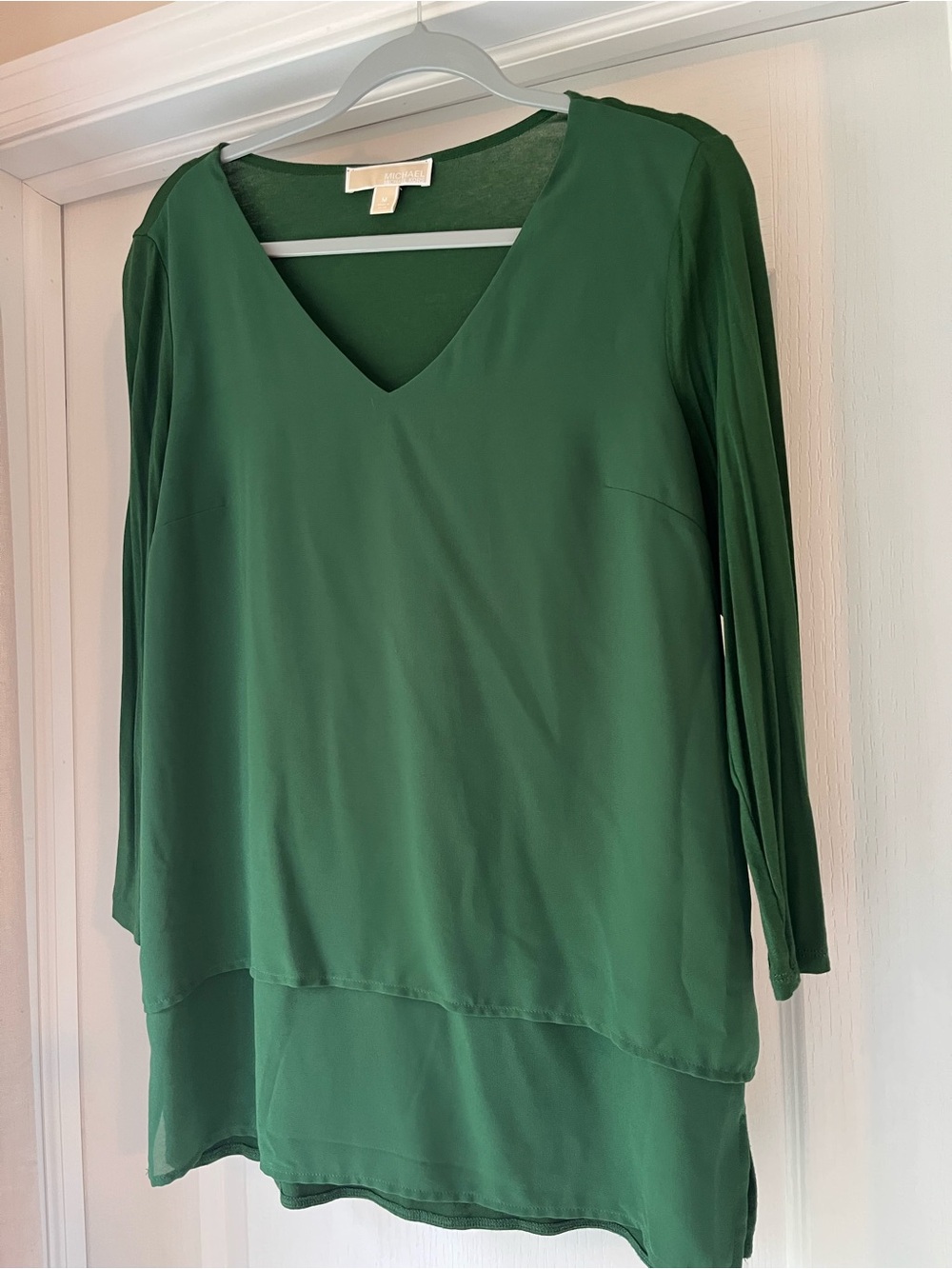 Michael Kors Deep Green V-Neck Layered Tunic